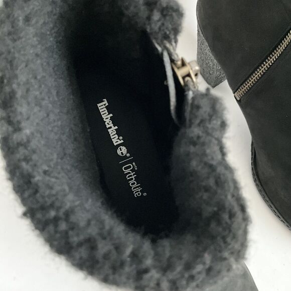 Timberland Leather Ortholite Faux Fur Cuff Buckle Bootie Black 8.5 - Picture 10 of 12